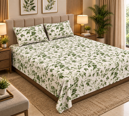 Heavenbirds 300 TC Premium Cotton Bedsheet with 2 Pillow Covers | Ultra Soft & Color Fade Resistant