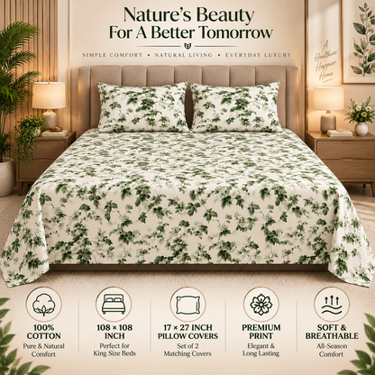 Heavenbirds 300 TC Premium Cotton Bedsheet with 2 Pillow Covers | Ultra Soft & Color Fade Resistant