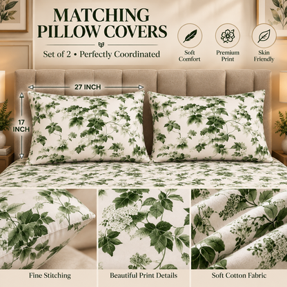 Heavenbirds 300 TC Premium Cotton Bedsheet with 2 Pillow Covers | Ultra Soft & Color Fade Resistant