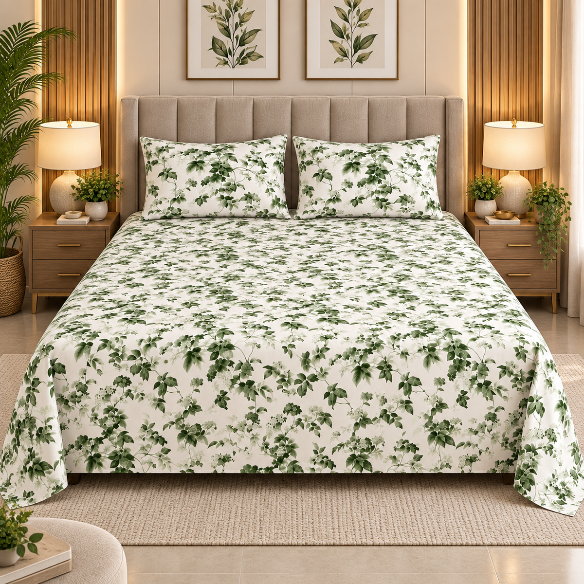 Heavenbirds 300 TC Premium Cotton Bedsheet with 2 Pillow Covers | Ultra Soft & Color Fade Resistant