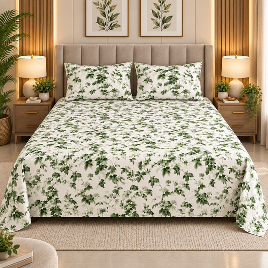Heavenbirds 300 TC Premium Cotton Bedsheet with 2 Pillow Covers | Ultra Soft & Color Fade Resistant
