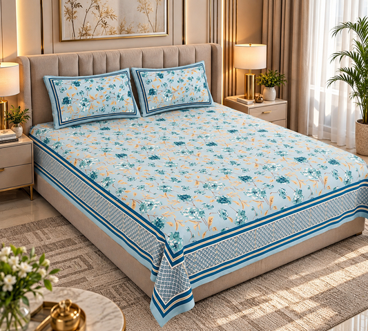 Heavenbirds 300 TC Premium Cotton Bedsheet with 2 Pillow Covers | Ultra Soft & Color Fade Resistant
