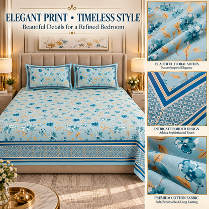 Heavenbirds 300 TC Premium Cotton Bedsheet with 2 Pillow Covers | Ultra Soft & Color Fade Resistant