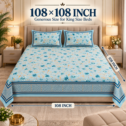 Heavenbirds 300 TC Premium Cotton Bedsheet with 2 Pillow Covers | Ultra Soft & Color Fade Resistant