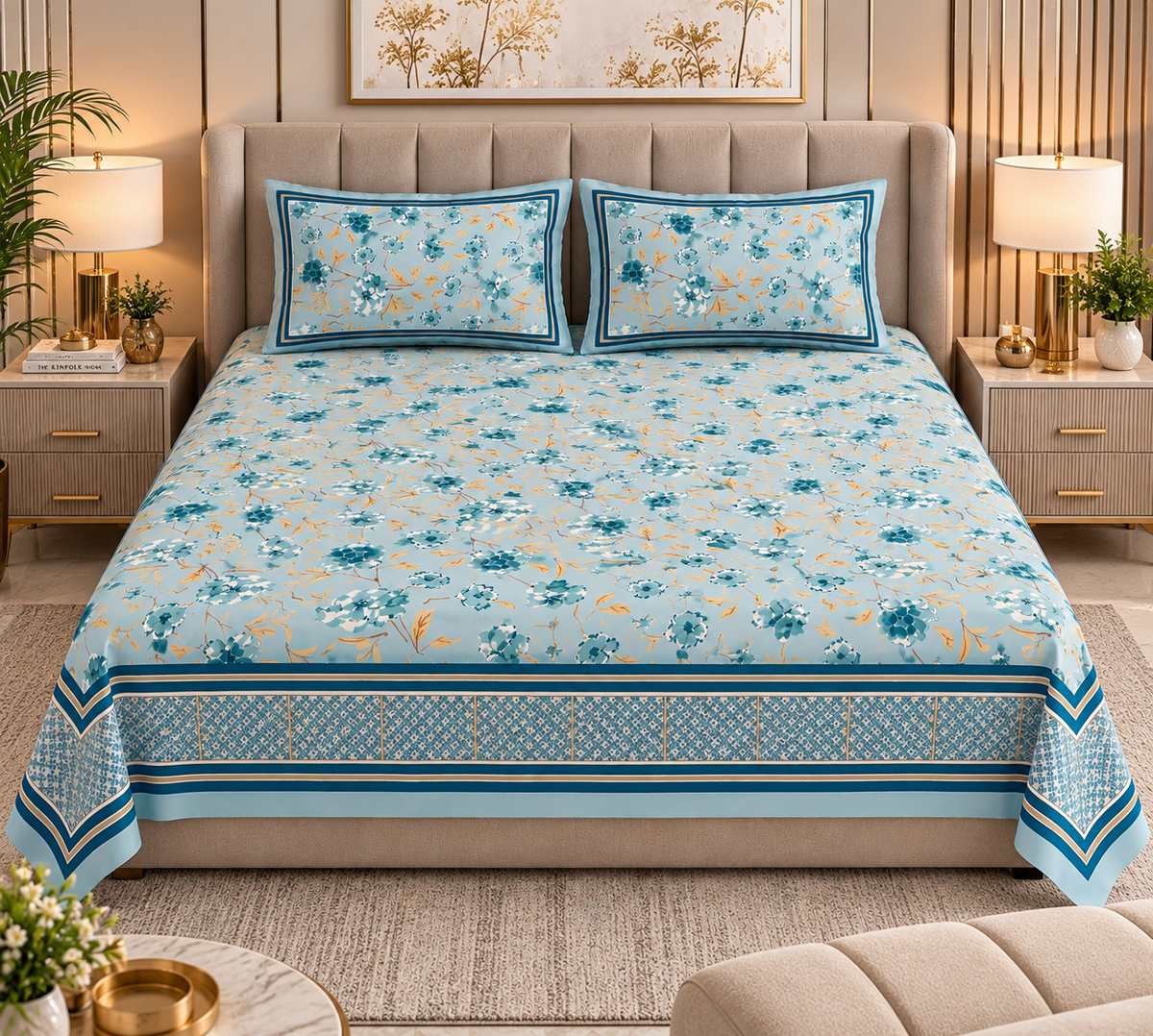 Heavenbirds 300 TC Premium Cotton Bedsheet with 2 Pillow Covers | Ultra Soft & Color Fade Resistant