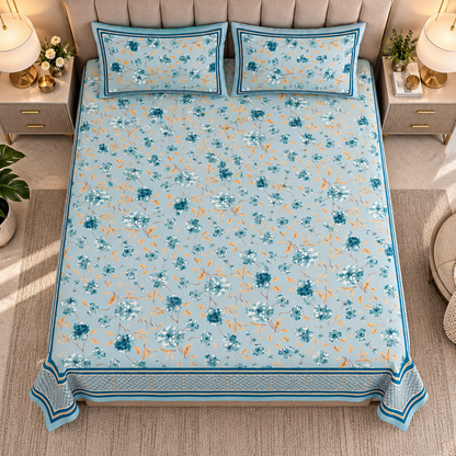 Heavenbirds 300 TC Premium Cotton Bedsheet with 2 Pillow Covers | Ultra Soft & Color Fade Resistant