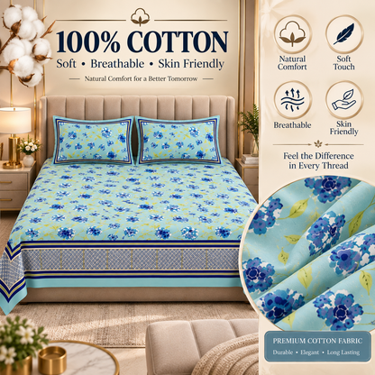 Heavenbirds 300 TC Premium Cotton Bedsheet with 2 Pillow Covers | Ultra Soft & Color Fade Resistant