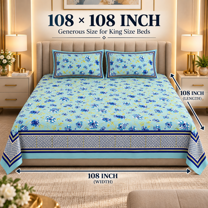 Heavenbirds 300 TC Premium Cotton Bedsheet with 2 Pillow Covers | Ultra Soft & Color Fade Resistant