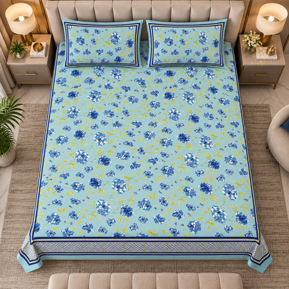 Heavenbirds 300 TC Premium Cotton Bedsheet with 2 Pillow Covers | Ultra Soft & Color Fade Resistant