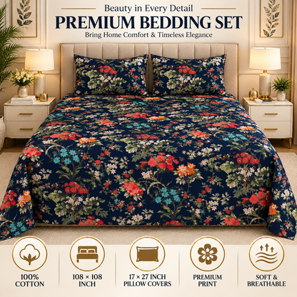 Heavenbirds 300 TC Premium Cotton Bedsheet with 2 Pillow Covers | Ultra Soft & Color Fade Resistant