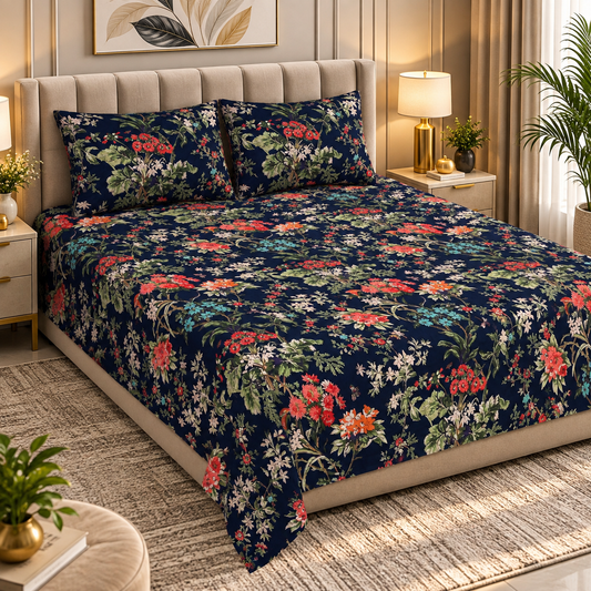 Heavenbirds 300 TC Premium Cotton Bedsheet with 2 Pillow Covers | Ultra Soft & Color Fade Resistant