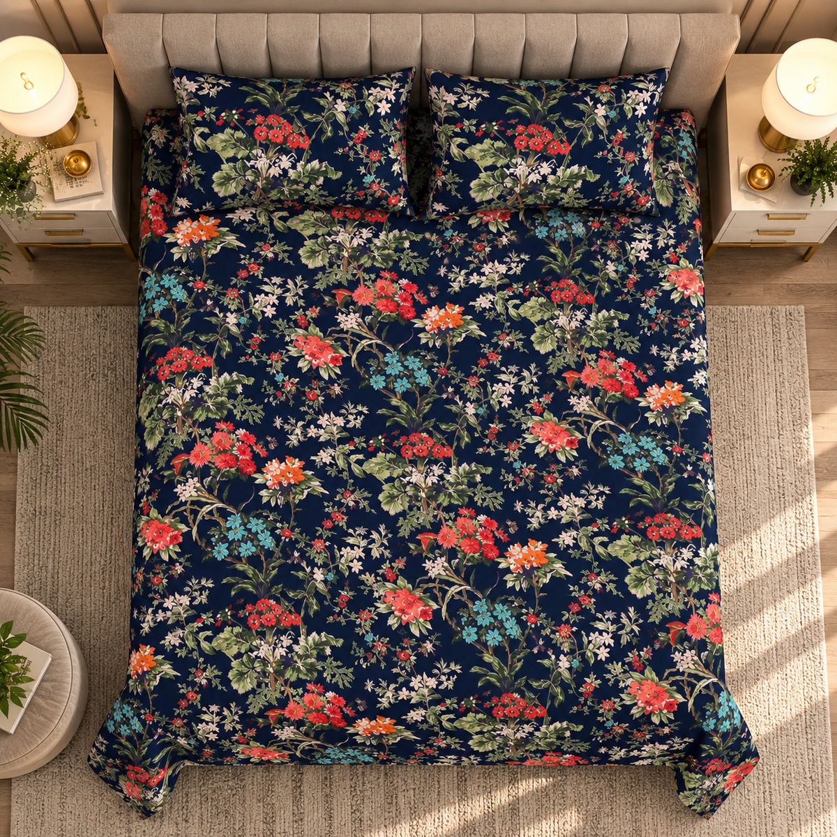 Heavenbirds 300 TC Premium Cotton Bedsheet with 2 Pillow Covers | Ultra Soft & Color Fade Resistant