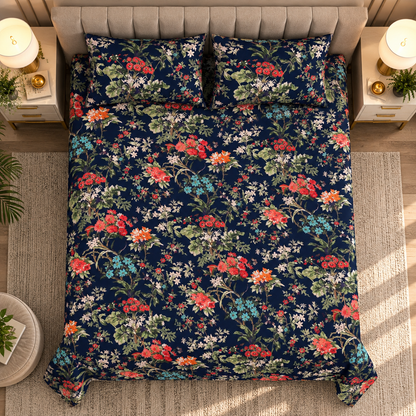 Heavenbirds 300 TC Premium Cotton Bedsheet with 2 Pillow Covers | Ultra Soft & Color Fade Resistant
