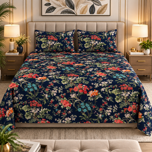 Heavenbirds 300 TC Premium Cotton Bedsheet with 2 Pillow Covers | Ultra Soft & Color Fade Resistant
