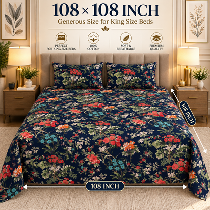 Heavenbirds 300 TC Premium Cotton Bedsheet with 2 Pillow Covers | Ultra Soft & Color Fade Resistant
