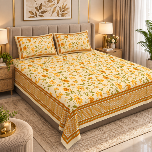Heavenbirds 300 TC Premium Cotton Bedsheet with 2 Pillow Covers | Ultra Soft & Color Fade Resistant