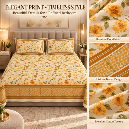Heavenbirds 300 TC Premium Cotton Bedsheet with 2 Pillow Covers | Ultra Soft & Color Fade Resistant