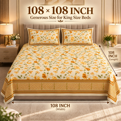 Heavenbirds 300 TC Premium Cotton Bedsheet with 2 Pillow Covers | Ultra Soft & Color Fade Resistant