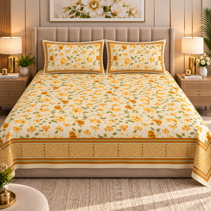 Heavenbirds 300 TC Premium Cotton Bedsheet with 2 Pillow Covers | Ultra Soft & Color Fade Resistant