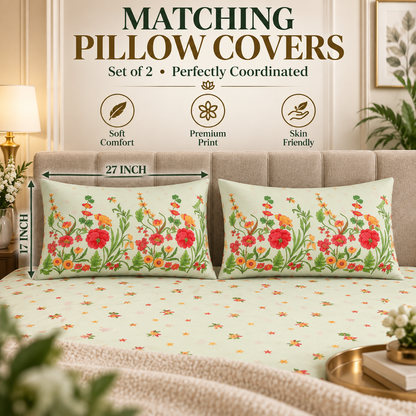 Heavenbirds 300 TC Premium Cotton Bedsheet with 2 Pillow Covers | Ultra Soft & Color Fade Resistant