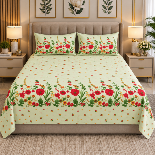 Heavenbirds 300 TC Premium Cotton Bedsheet with 2 Pillow Covers | Ultra Soft & Color Fade Resistant