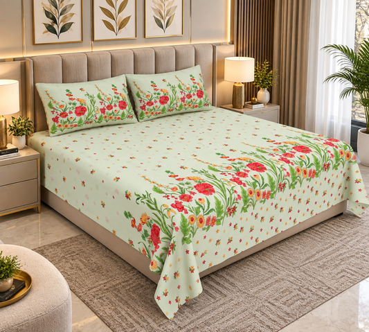 Heavenbirds 300 TC Premium Cotton Bedsheet with 2 Pillow Covers | Ultra Soft & Color Fade Resistant