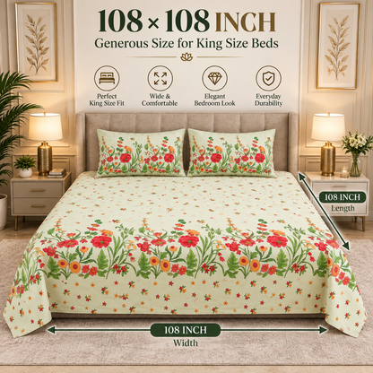 Heavenbirds 300 TC Premium Cotton Bedsheet with 2 Pillow Covers | Ultra Soft & Color Fade Resistant