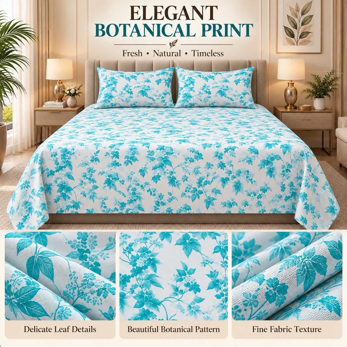Heavenbirds 300 TC Premium Cotton Bedsheet with 2 Pillow Covers | Ultra Soft & Color Fade Resistant
