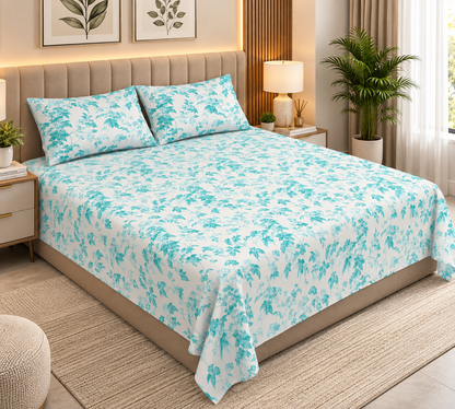 Heavenbirds 300 TC Premium Cotton Bedsheet with 2 Pillow Covers | Ultra Soft & Color Fade Resistant