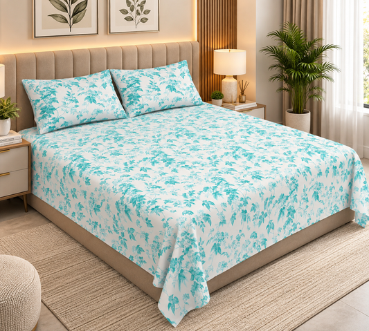 Heavenbirds 300 TC Premium Cotton Bedsheet with 2 Pillow Covers | Ultra Soft & Color Fade Resistant