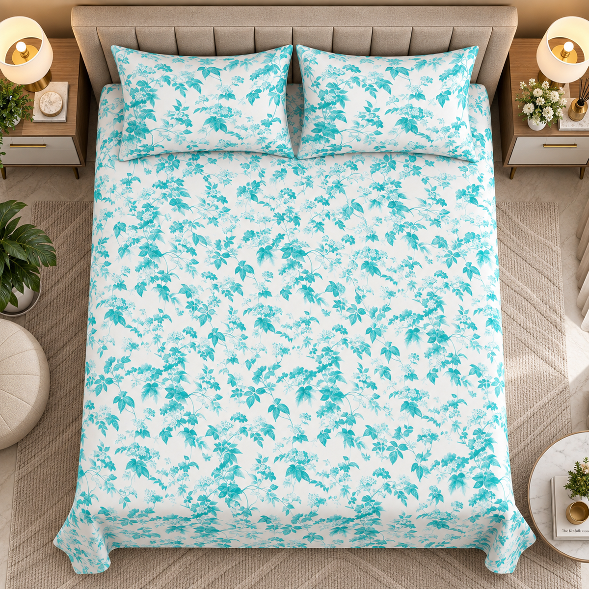 Heavenbirds 300 TC Premium Cotton Bedsheet with 2 Pillow Covers | Ultra Soft & Color Fade Resistant