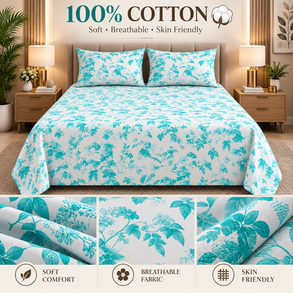 Heavenbirds 300 TC Premium Cotton Bedsheet with 2 Pillow Covers | Ultra Soft & Color Fade Resistant