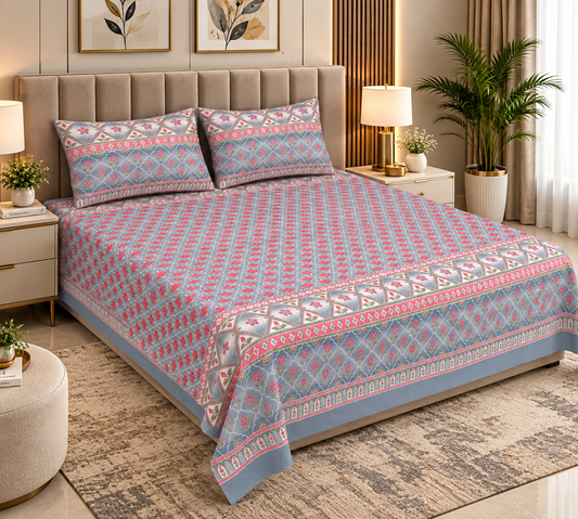 Heavenbirds 300 TC Premium Cotton Bedsheet with 2 Pillow Covers | Ultra Soft & Color Fade Resistant