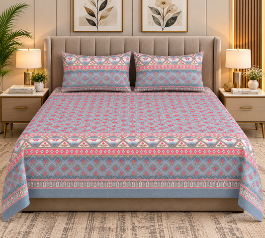 Heavenbirds 300 TC Premium Cotton Bedsheet with 2 Pillow Covers | Ultra Soft & Color Fade Resistant