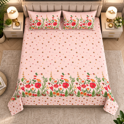 Heavenbirds 300 TC Premium Cotton Bedsheet with 2 Pillow Covers | Ultra Soft & Color Fade Resistant