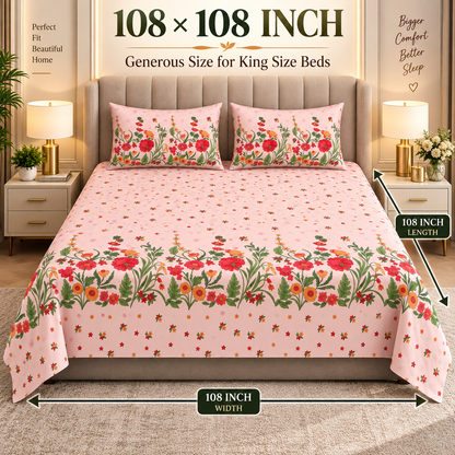Heavenbirds 300 TC Premium Cotton Bedsheet with 2 Pillow Covers | Ultra Soft & Color Fade Resistant