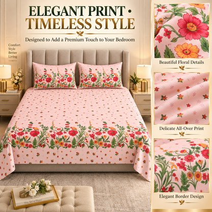 Heavenbirds 300 TC Premium Cotton Bedsheet with 2 Pillow Covers | Ultra Soft & Color Fade Resistant