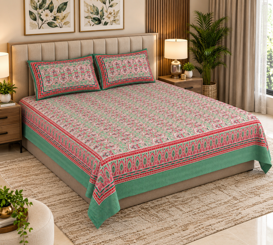 Heavenbirds 300 TC Premium Cotton Bedsheet with 2 Pillow Covers | Ultra Soft & Color Fade Resistant