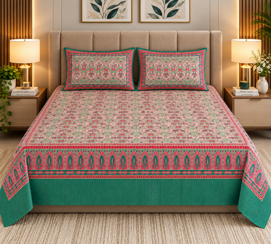 Heavenbirds 300 TC Premium Cotton Bedsheet with 2 Pillow Covers | Ultra Soft & Color Fade Resistant