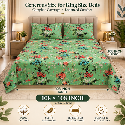 Heavenbirds 300 TC Premium Cotton Bedsheet with 2 Pillow Covers | Ultra Soft & Color Fade Resistant