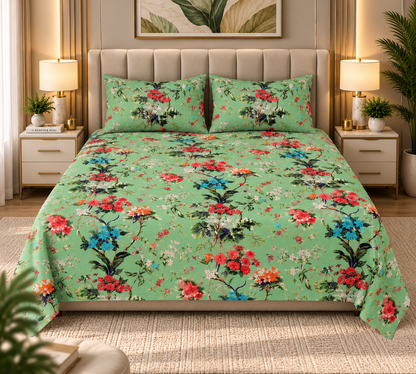Heavenbirds 300 TC Premium Cotton Bedsheet with 2 Pillow Covers | Ultra Soft & Color Fade Resistant