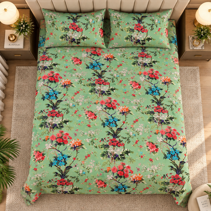Heavenbirds 300 TC Premium Cotton Bedsheet with 2 Pillow Covers | Ultra Soft & Color Fade Resistant