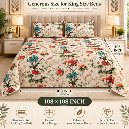 Heavenbirds 300 TC Premium Cotton Bedsheet with 2 Pillow Covers | Ultra Soft & Color Fade Resistant