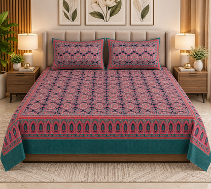 Heavenbirds 300 TC Premium Cotton Bedsheet with 2 Pillow Covers | Ultra Soft & Color Fade Resistant