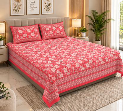 Heavenbirds 300 TC Premium Cotton Bedsheet with 2 Pillow Covers | Ultra Soft & Color Fade Resistant