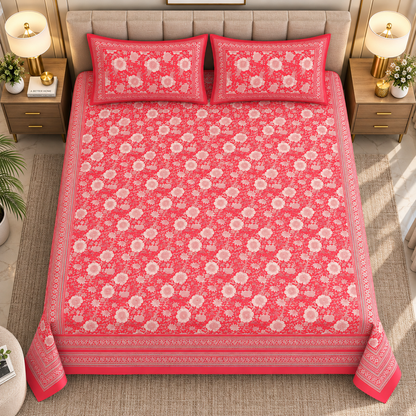 Heavenbirds 300 TC Premium Cotton Bedsheet with 2 Pillow Covers | Ultra Soft & Color Fade Resistant