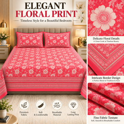 Heavenbirds 300 TC Premium Cotton Bedsheet with 2 Pillow Covers | Ultra Soft & Color Fade Resistant