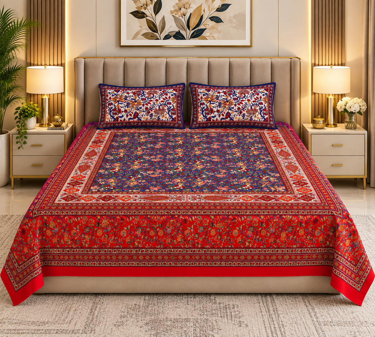 Heavenbirds 300 TC Premium Cotton Bedsheet with 2 Pillow Covers | Ultra Soft & Color Fade Resistant