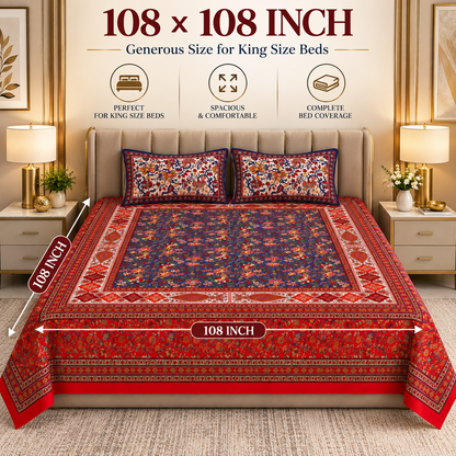 Heavenbirds 300 TC Premium Cotton Bedsheet with 2 Pillow Covers | Ultra Soft & Color Fade Resistant