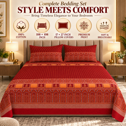 Heavenbirds 300 TC Premium Cotton Bedsheet with 2 Pillow Covers | Ultra Soft & Color Fade Resistant